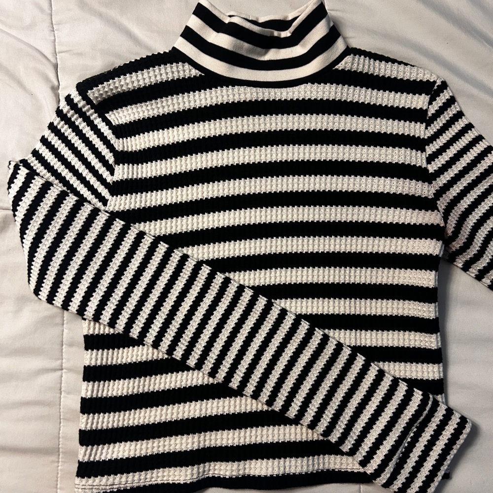 Aerie Black and White Striped turtleneck